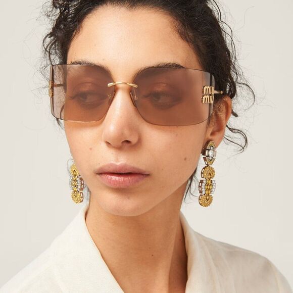 NEW Miu Miu MU54YS ZVN20F Gold Pink Mirror Wraparound Rimless Women Sunglasses main image 10